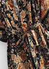 Elegant Boho Black Kimono with golden flowers