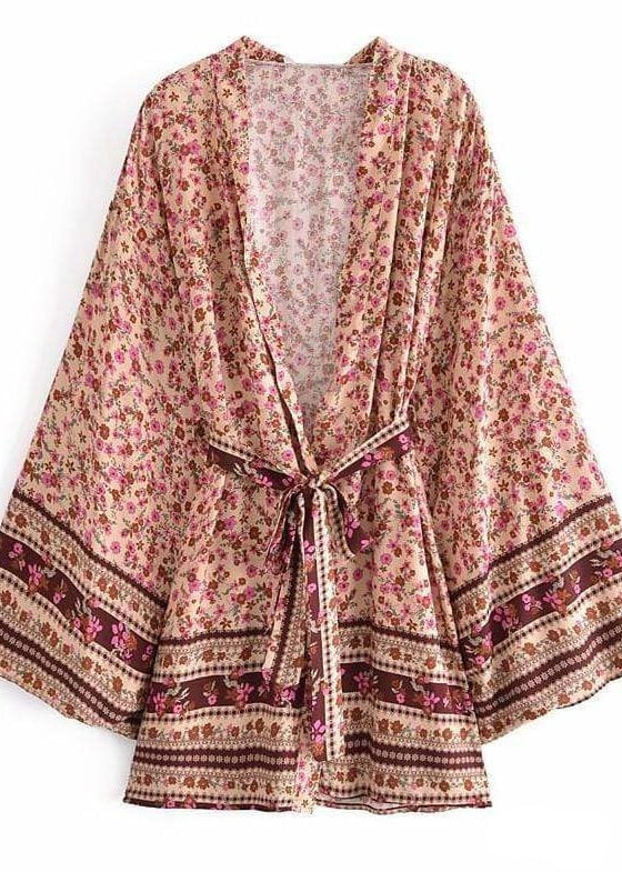 Boho Summer Kimono Floral Flared Sleeves