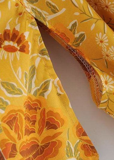 Elegant Yellow Floral Long Boho Kimono