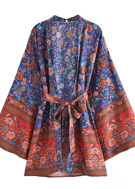 Chic Boho Floral Kimono Flared Sleeves