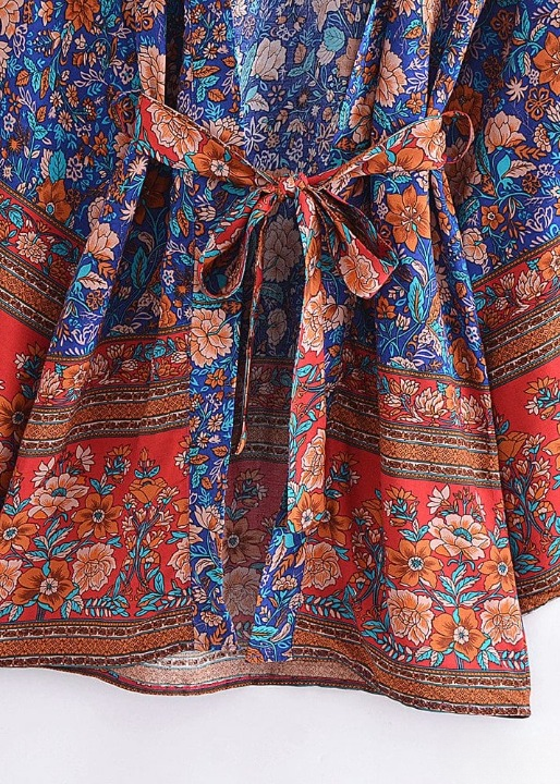 Chic Boho Floral Kimono Flared Sleeves