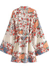 Boho  Summer White Kimono decorated with flowers