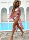 Long Boho Pink Lace Kimono