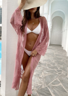 Long Boho Pink Lace Kimono