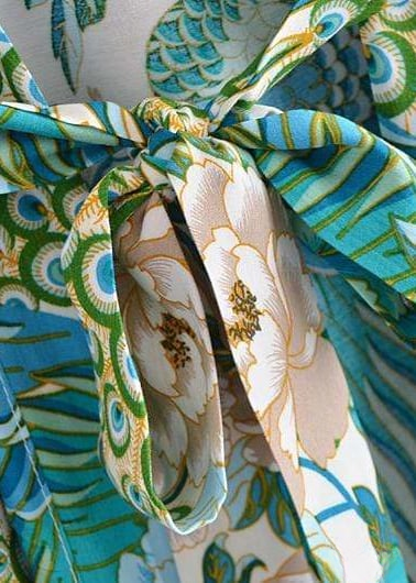 Elegant Blue Boho Floral Kimono Peacock Print