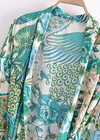 Elegant Blue Boho Floral Kimono Peacock Print