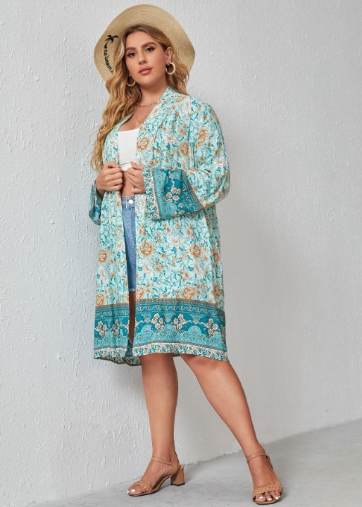 Beautiful Pastel Blue Boho Floral Kimono