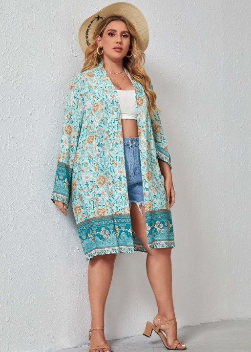 Beautiful Pastel Blue Boho Floral Kimono