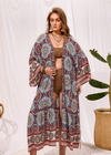 Tribal Print Long Kimono Red Garnet