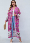 Plus Size Boho Kimono Pink Floral