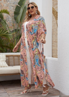 Long Boho Kimono Pink Paisley Print