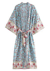 Long Boho Summer Kimono Blue floral print