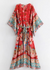 Long Boho Kimono Red Floral with Buttons