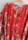 Long Boho Kimono Red Floral with Buttons