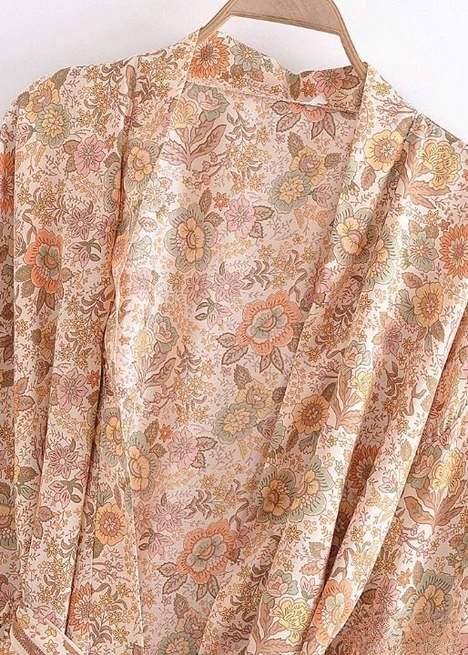 Elegant Boho Floral Kimono Belted