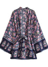 Elegant Blue Navy Boho Floral Kimono