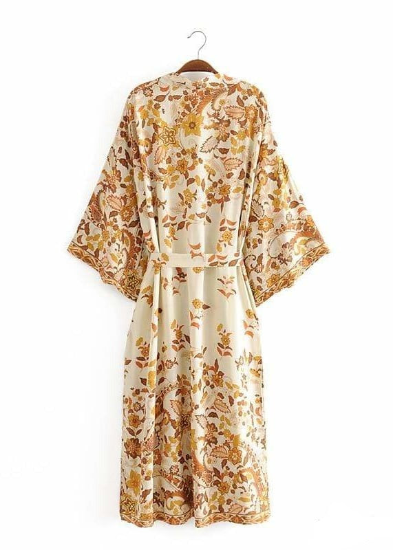 Pretty Yellow Floral Boho Kimono