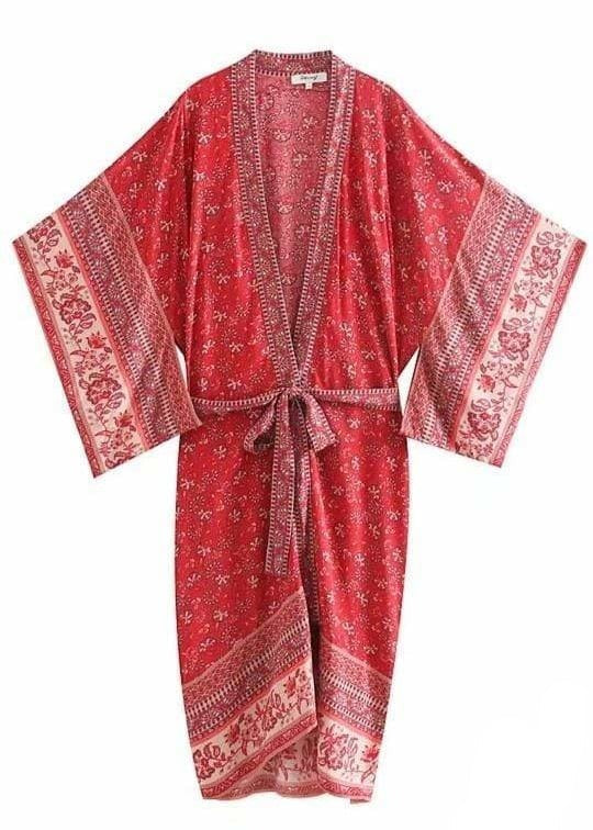 Gorgeous Red Floral Boho Kimono