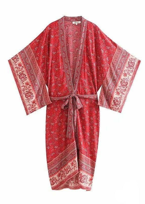 Gorgeous Red Floral Boho Kimono