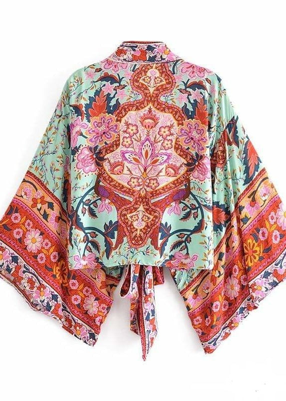 Short Bohemian Floral Kimono – Sage Green / Peach main image 0