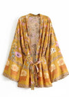 Pretty Yellow Floral Belted Kimono