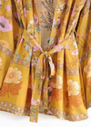 Pretty Yellow Floral Belted Kimono