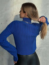Boho Blue Ribbed Knit Sweater