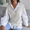 White Boho V-neck Sleeveless Knit Sweater