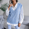 Blue Boho V-neck Sleeveless Knit Sweater