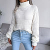 White Boho Knit Roll Neck Sweater