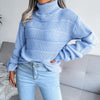 Blue Boho Knit Roll Neck Sweater