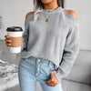 Grey Boho Sweater with Openwork Shoulders
