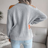 Grey Boho Sweater with Openwork Shoulders