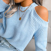 Blue Boho Sweater with openwork shoulders
