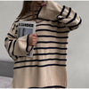 Oversized Boho Striped Turtleneck Sweater