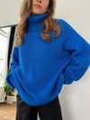 Blue Boho Oversize Turtleneck Sweater