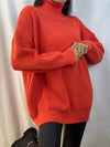 Red Boho Oversize Turtleneck Sweater