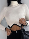 White Boho Turtleneck Cropped Sweater