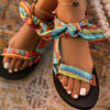 Colorful Boho Flat Sandals with Bow