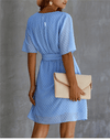 Blue Mini Wrap Dress with Polka dots