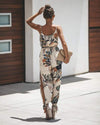 Boho Beige Jumpsuit with Colorful Flowers