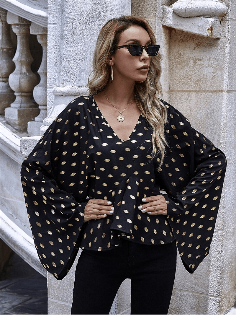 Boho Blouse in Black with Gold prints