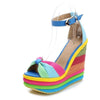 Boho Blue Wedge Sandals Rainbow