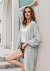 Boho Mid-length Cardigan with relief, Puffed Sleeves