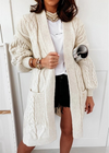 Boho long white cardigan with relief pattern