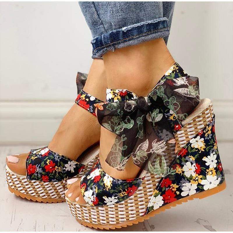 Boho Chic Floral Wedge Sandals