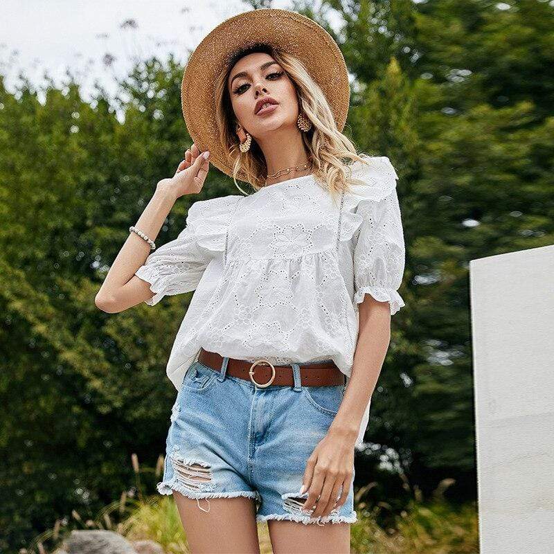 Boho Embroidered Floral White Blouse