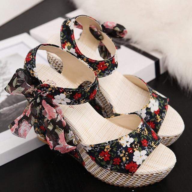 Boho Chic Floral Wedge Sandals