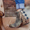 Boho Fringed Boots with Gingham Print