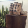 Boho Fringed Boots with Gingham Print